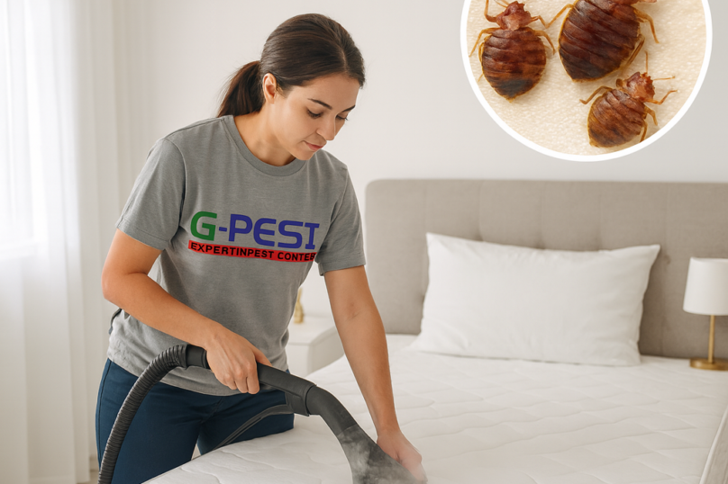 At G-PEST, our bed bug specialists follow a systematic inspection process to identify the exact hiding spots—mattresses, bed frames, cracks, electrical points, and fabric areas. We use a combination of residual spray, steam-based heat application, and targeted chemical treatment to break the bed bug life cycle completely.