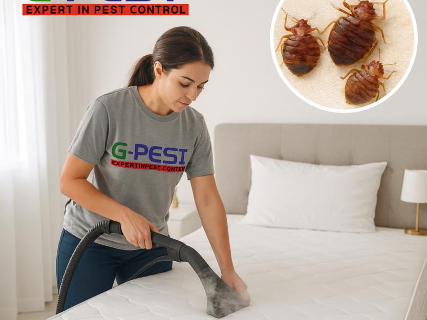 At G-PEST, our bed bug specialists follow a systematic inspection process to identify the exact hiding spots—mattresses, bed frames, cracks, electrical points, and fabric areas. We use a combination of residual spray, steam-based heat application, and targeted chemical treatment to break the bed bug life cycle completely.